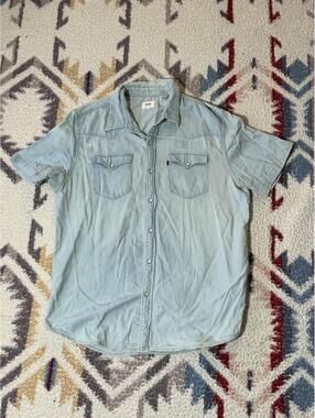 Levi’s Men’s Relaxed Western Large Pearl Snap Denim Blue Jean Shirt 100% Cotton